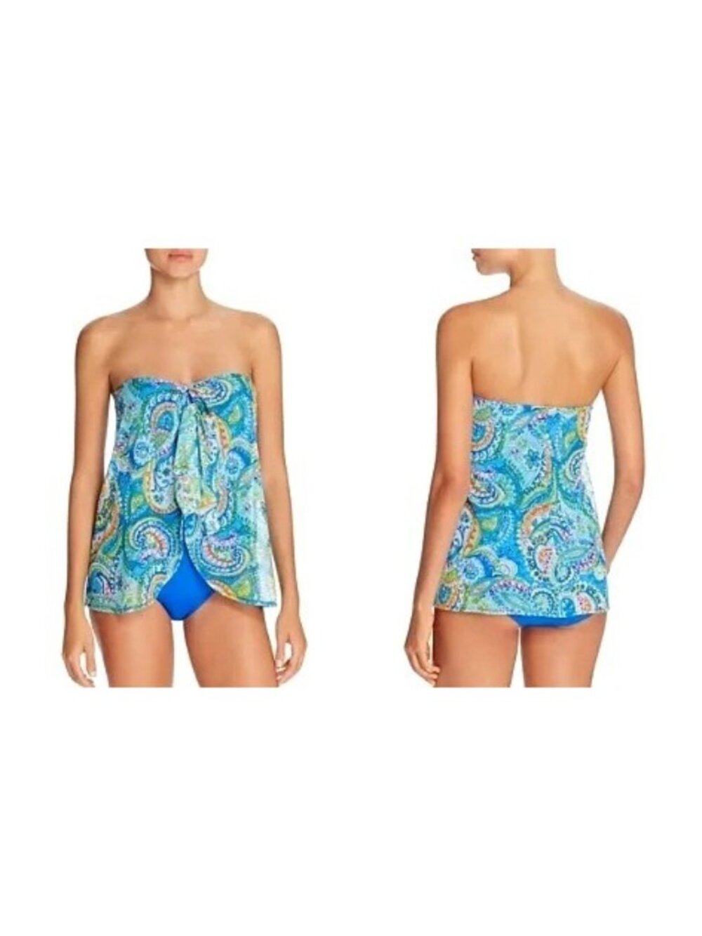 Ralph Lauren New$130 Paisley Flyaway Bandeau One Piece Bathing Swimsuit Blue 14
